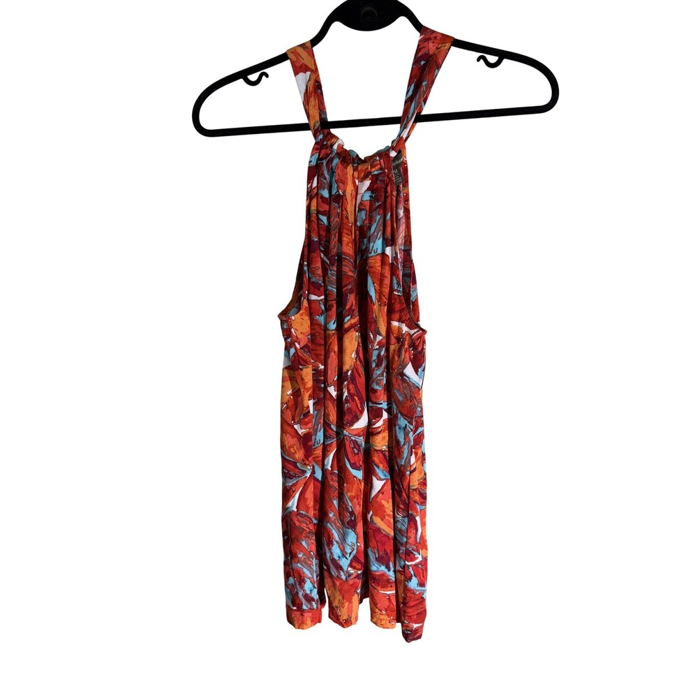 Tommy Bahama Womens Halter Tank Top Medium Orange Red Blue Tropical Rayon‎